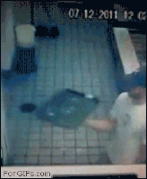 Guy falling off a cookie sheet.